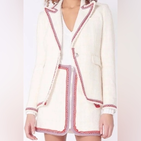 Veronica Beard Jackets & Blazers - Veronica Beard Cutaway Contrast-Trim Blazer Braided Accents Pointed Collar 0